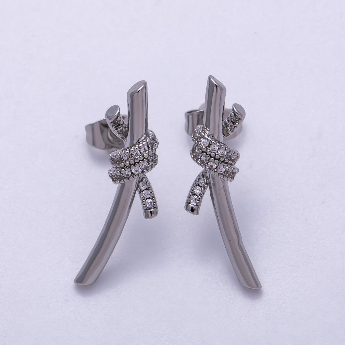 16K Gold Filled 26mm Micro Paved CZ Knot Stud Earrings in Gold & Silver | Earrings - 00333 Earrings - 00334 - DLUXCA
