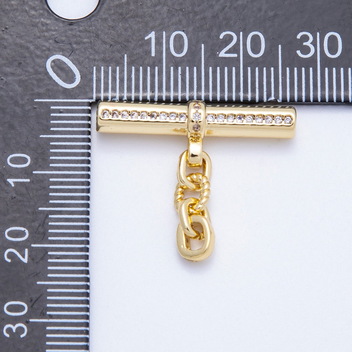 16K Gold Filled 26mm Micro Paved CZ Twisted Rope Tube Bar Pendant | Findings - 00047 - DLUXCA
