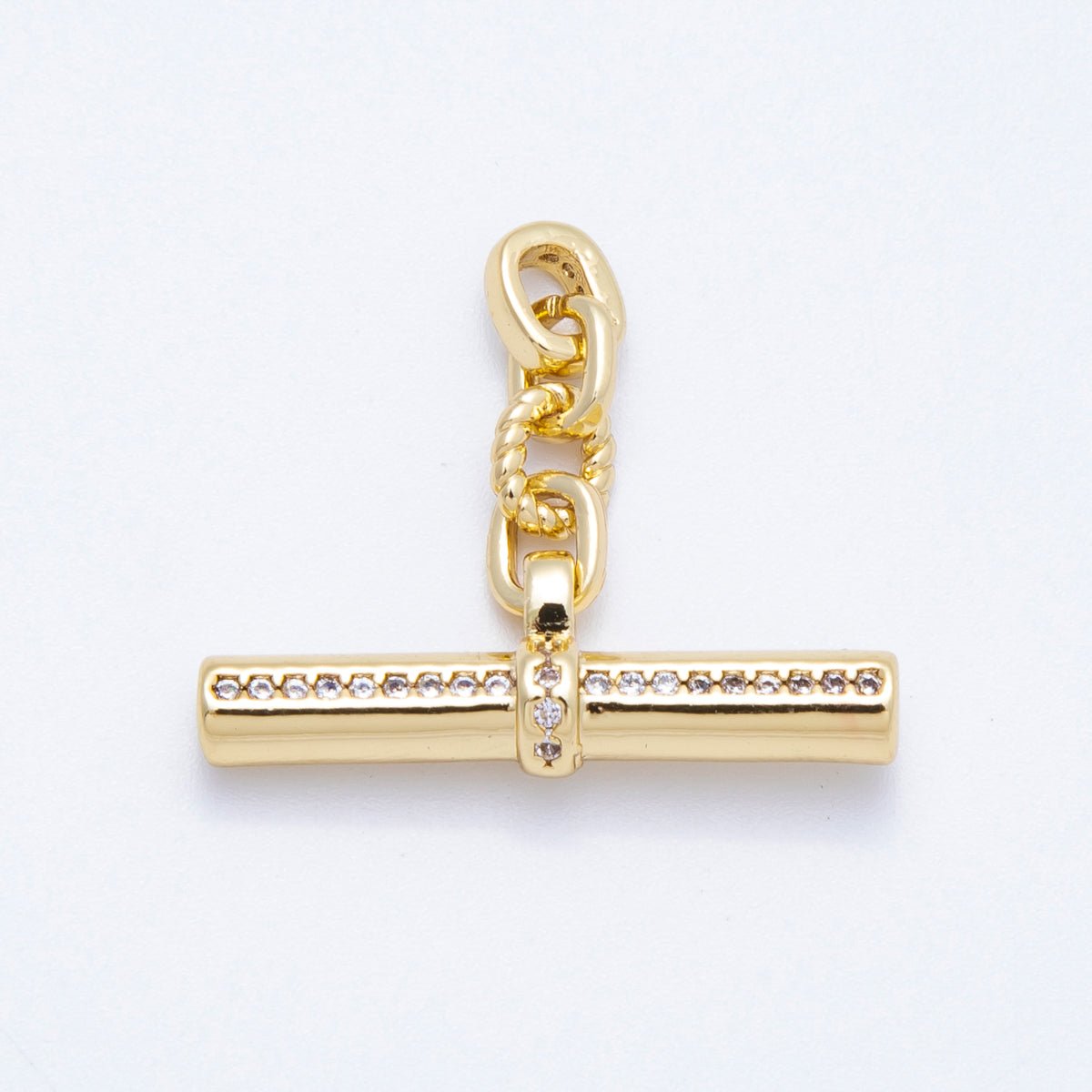 16K Gold Filled 26mm Micro Paved CZ Twisted Rope Tube Bar Pendant | Findings - 00047 - DLUXCA