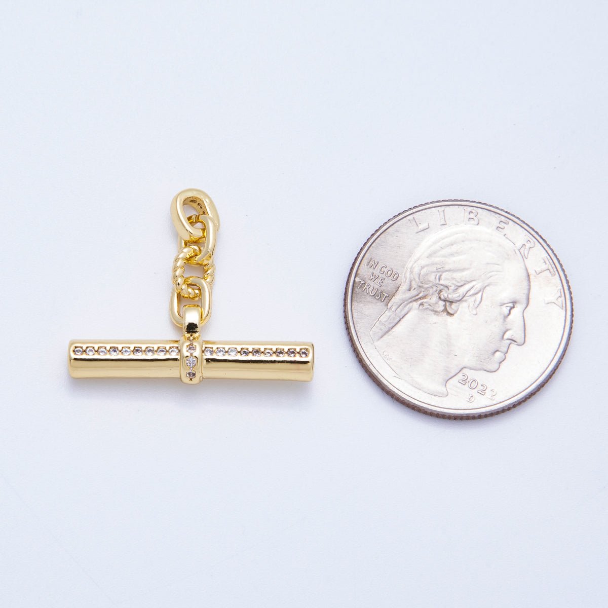 16K Gold Filled 26mm Micro Paved CZ Twisted Rope Tube Bar Pendant | Findings - 00047 - DLUXCA