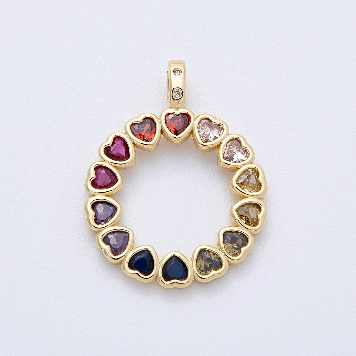 16K Gold Filled 26mm Multicolor CZ Heart Open Round Pendant | Charms - 00124 - DLUXCA