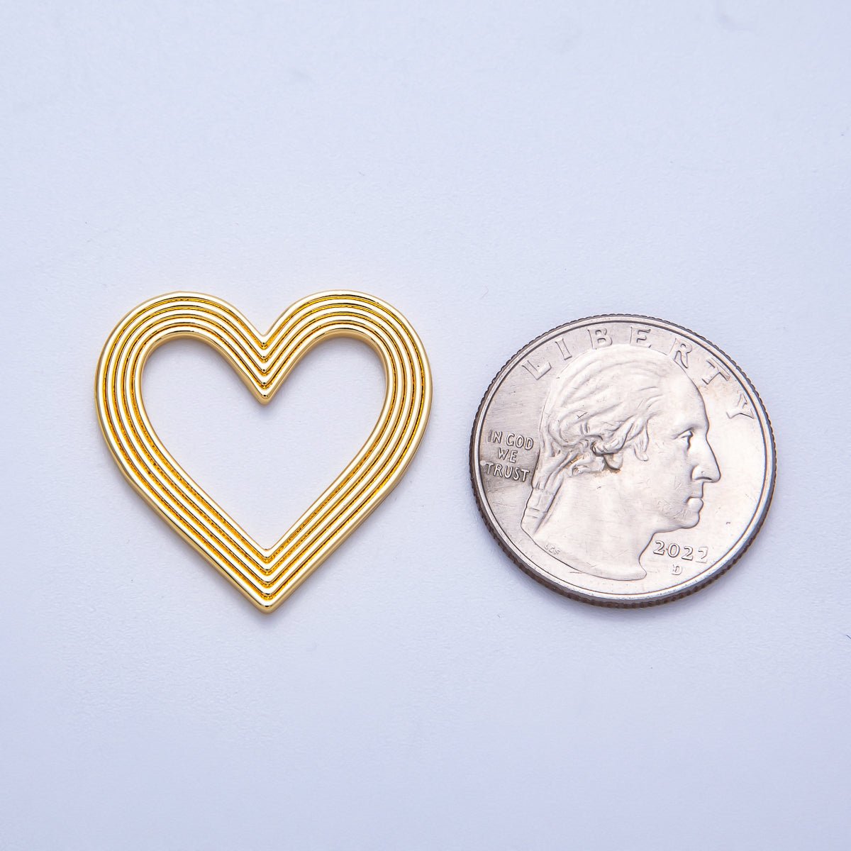 16K Gold Filled 26mm Ribbed Open Heart Charm Findings | Findings - 00152 - DLUXCA