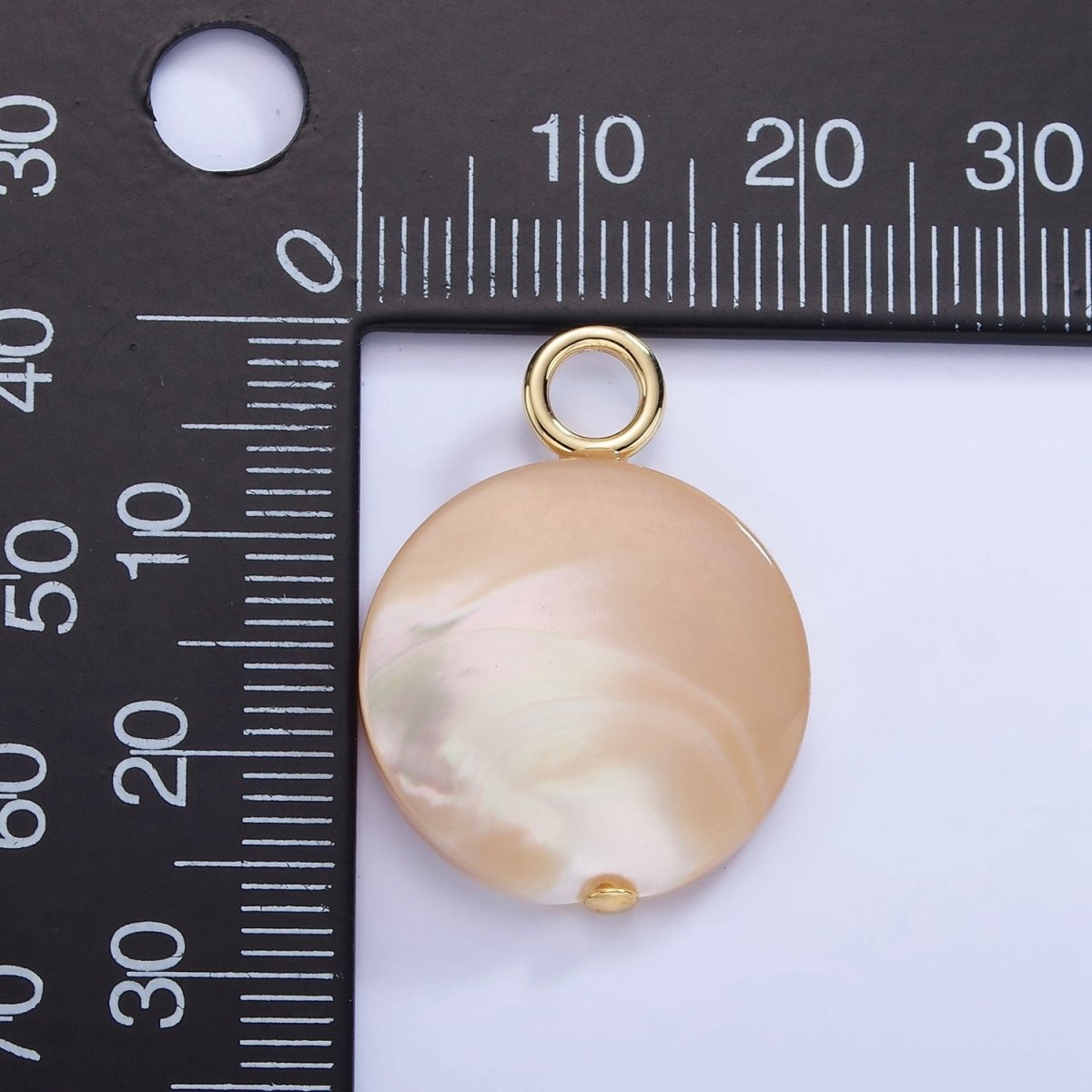 16K Gold Filled 26mm White Peach Shell Pearl Flat Round Drop Pendant | P1750 - DLUXCA