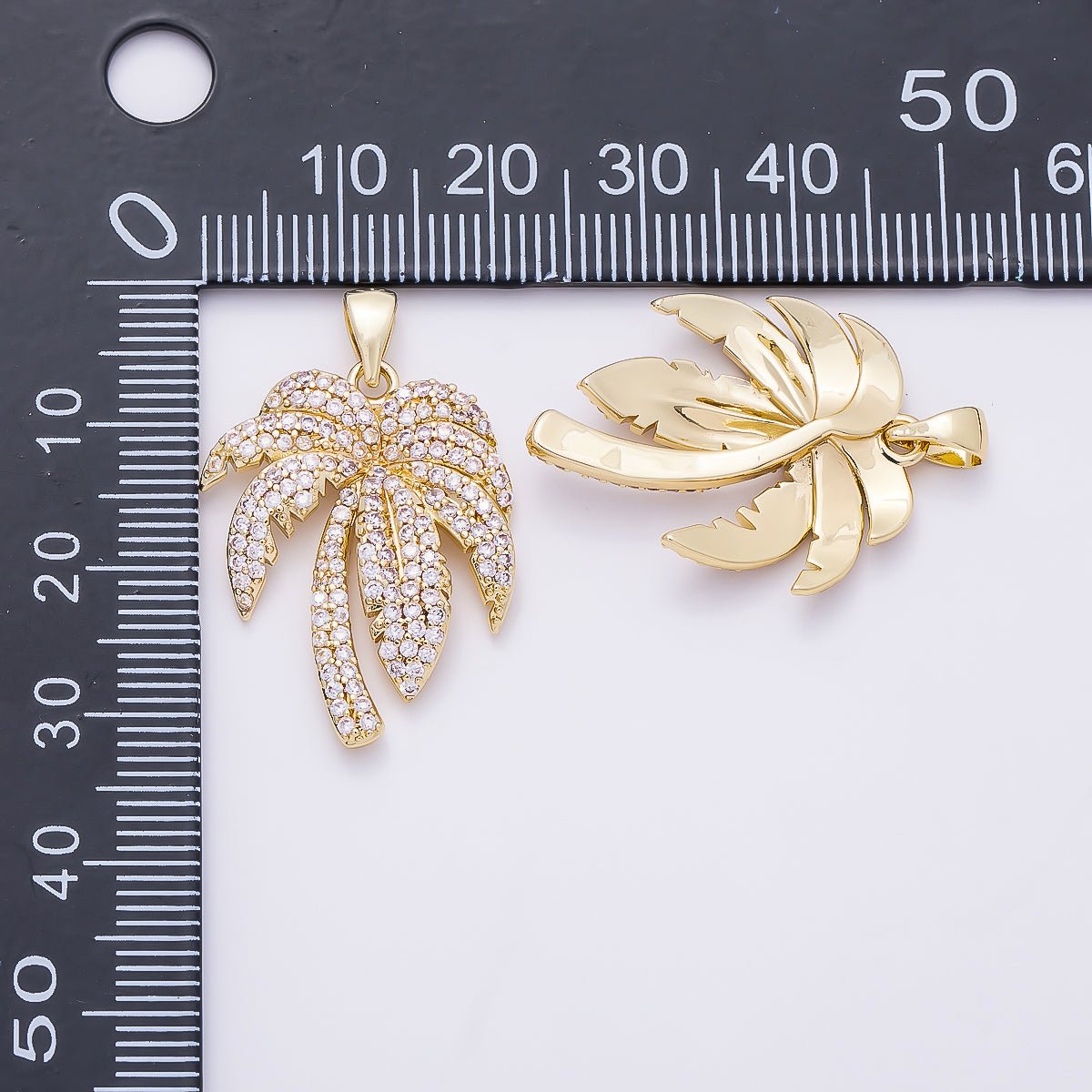 16K Gold Filled 27mm Micro Paved CZ Palm Tree Summer Pendant | Charms-01315 - DLUXCA