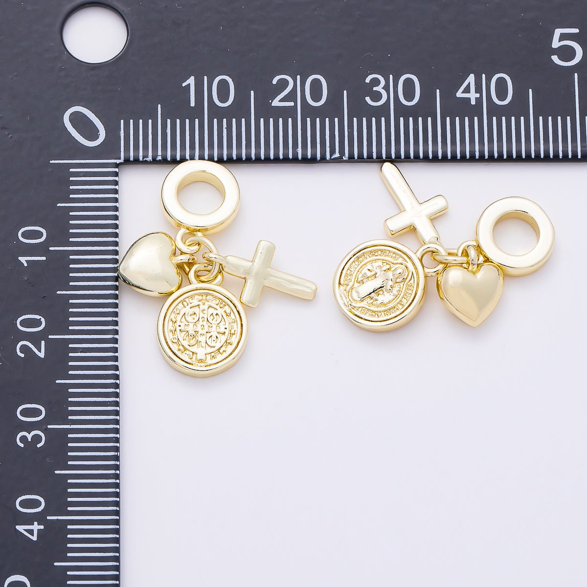 16K Gold Filled 27mm Religious Chubby Heart Cross Saint Benedict SMQLIVB PAX VRSNSMV Round Drop Rondelle Pendant | Charms-01156 - DLUXCA