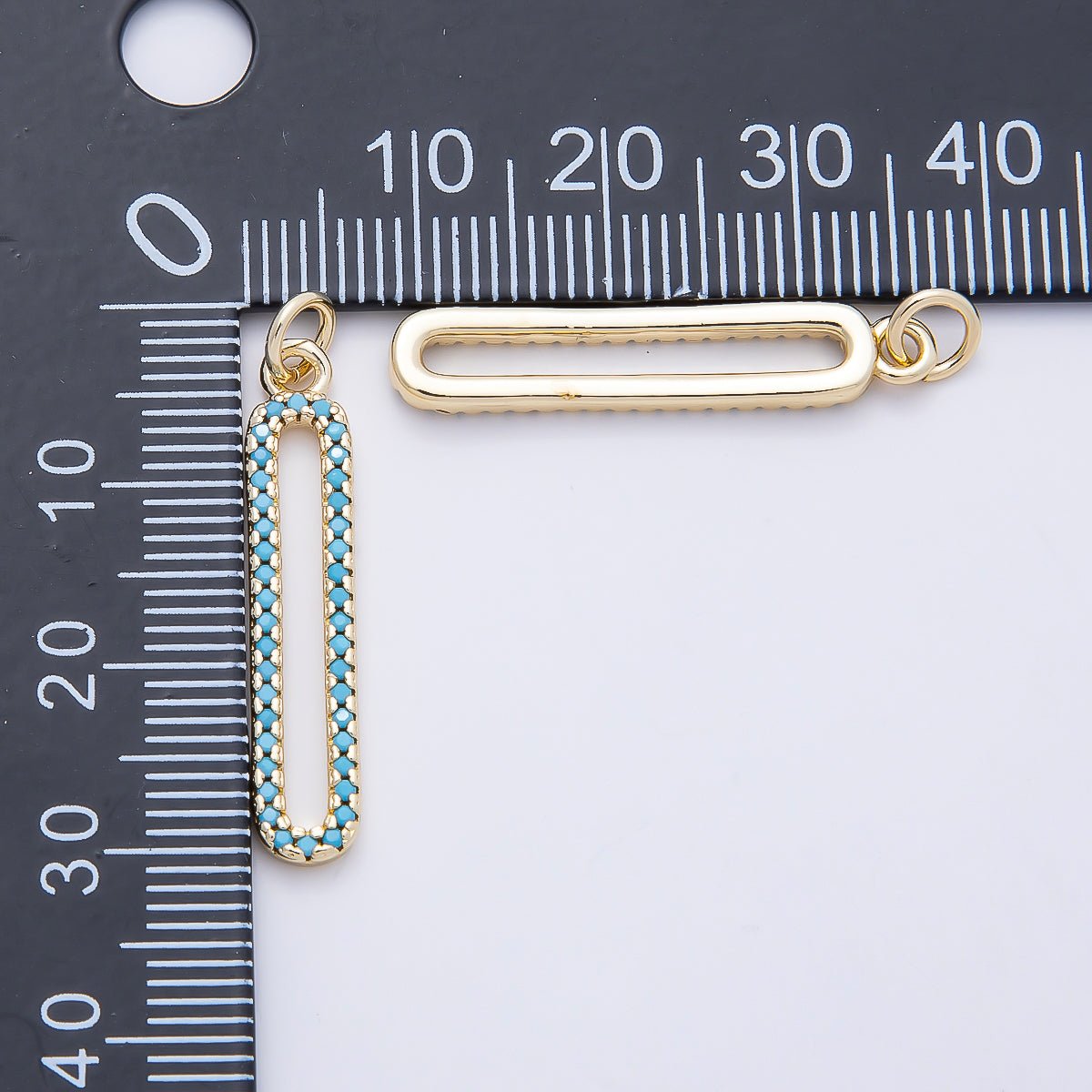 16K Gold Filled 28.5mm Turquoise Micro Paved Open Oblong Charm | Charms-01252 - DLUXCA
