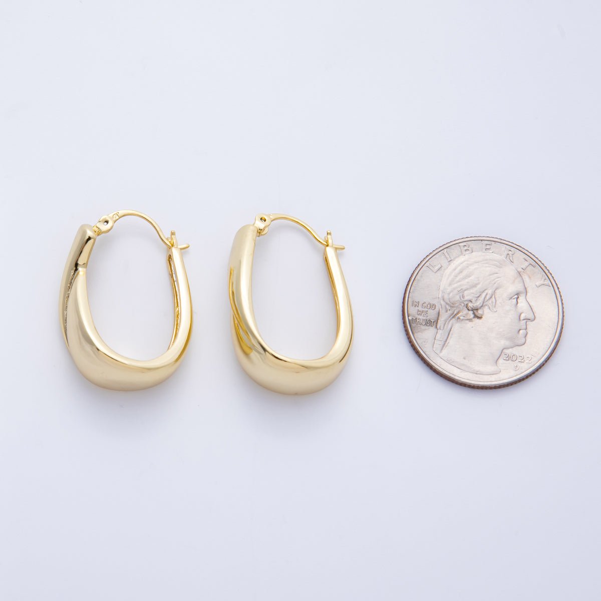 16K Gold Filled 28.8mm Quilted Lined Geometric U - Shaped Latch Hoop | Earrings - 00216 - DLUXCA