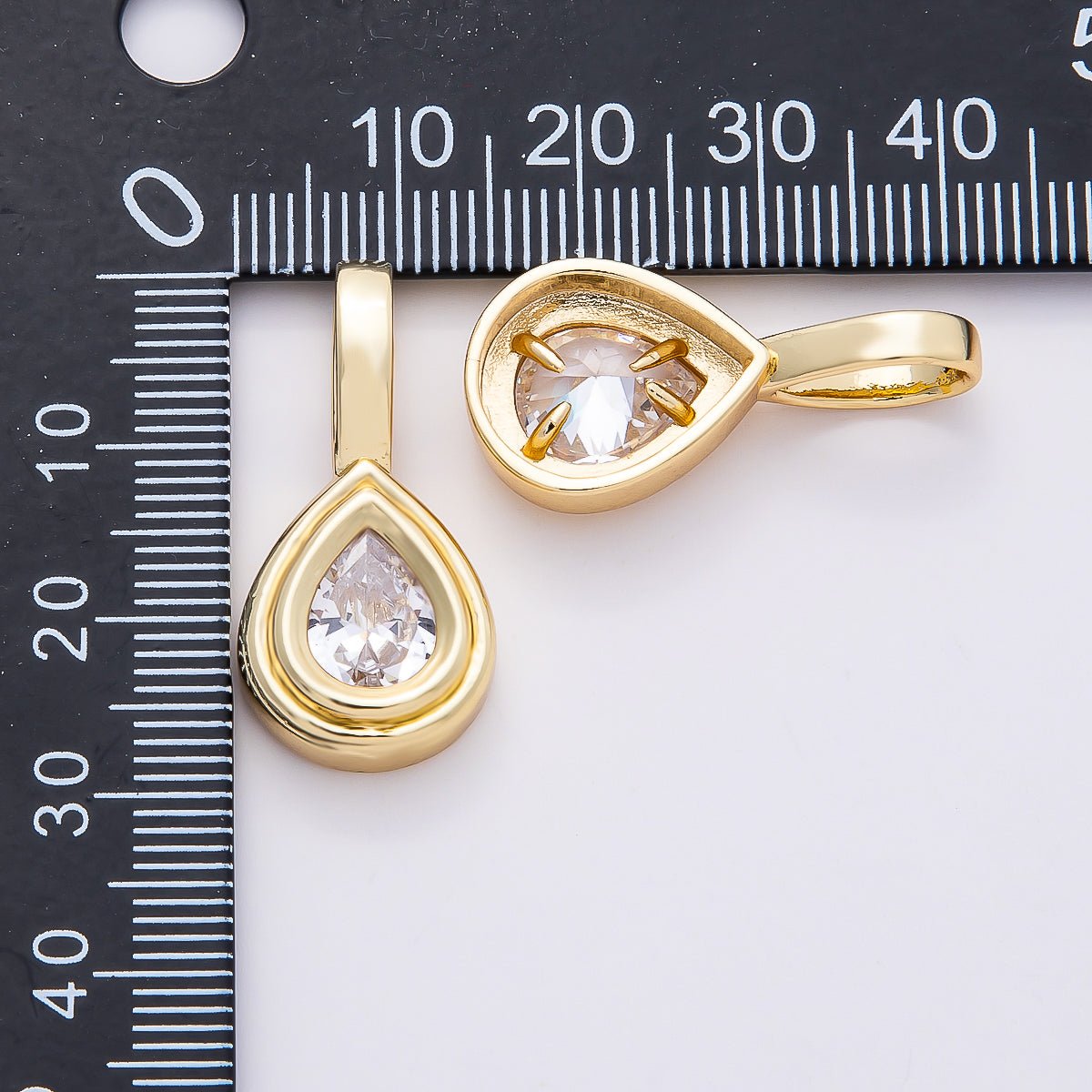16K Gold Filled 28mm Clear CZ Teardrop Bezel Solitaire Pendant | Charms - 00814 - DLUXCA