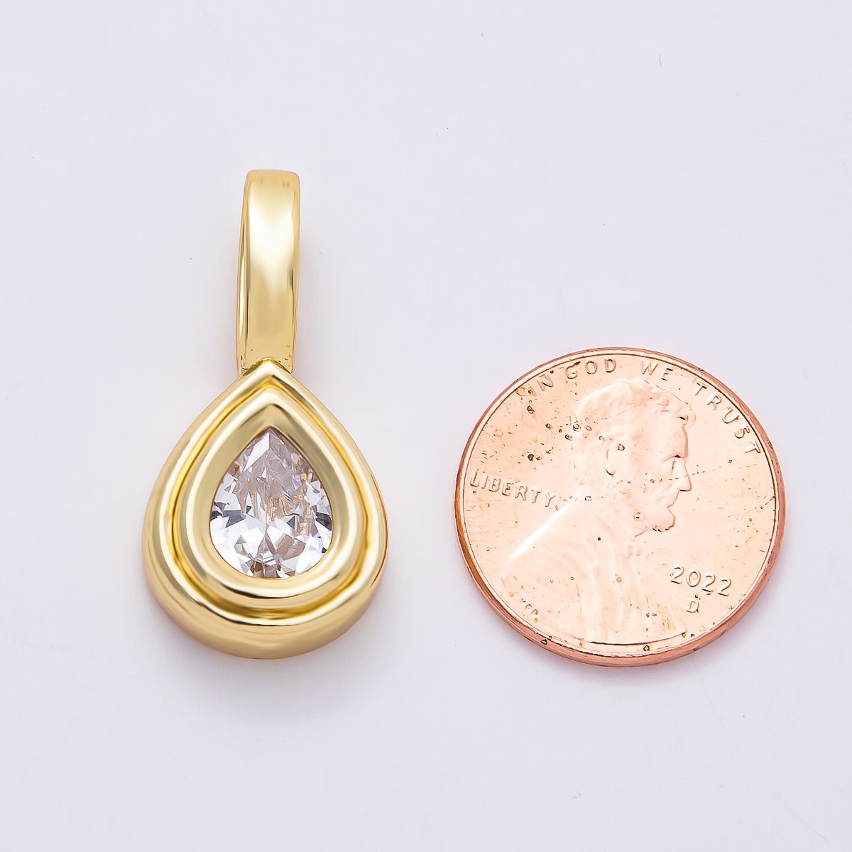 16K Gold Filled 28mm Clear CZ Teardrop Bezel Solitaire Pendant | Charms - 00814 - DLUXCA