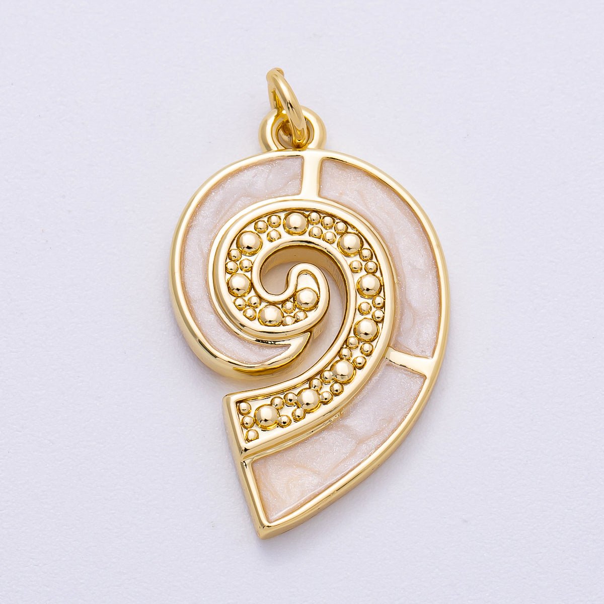 16K Gold Filled 28mm Micro Paved CZ Shell Pearl Conch Sea Shell Charm | Charms - 00497 - DLUXCA