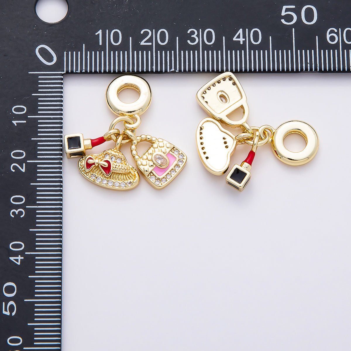 16K Gold Filled 29mm Bag Hat Makeup Micro Paved CZ Drop Rondelle Pendant | Charms - 00855 - DLUXCA