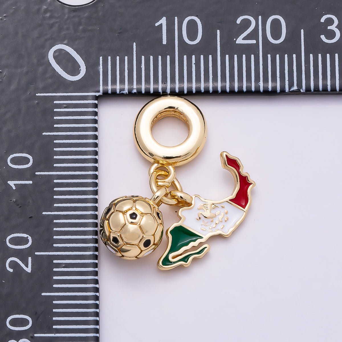 16K Gold Filled 29mm Map Flag & Soccer Ball Dual Dangle Rondelle Pendant Argentina Mexico | Charms-00957 - Charms-00958 - DLUXCA