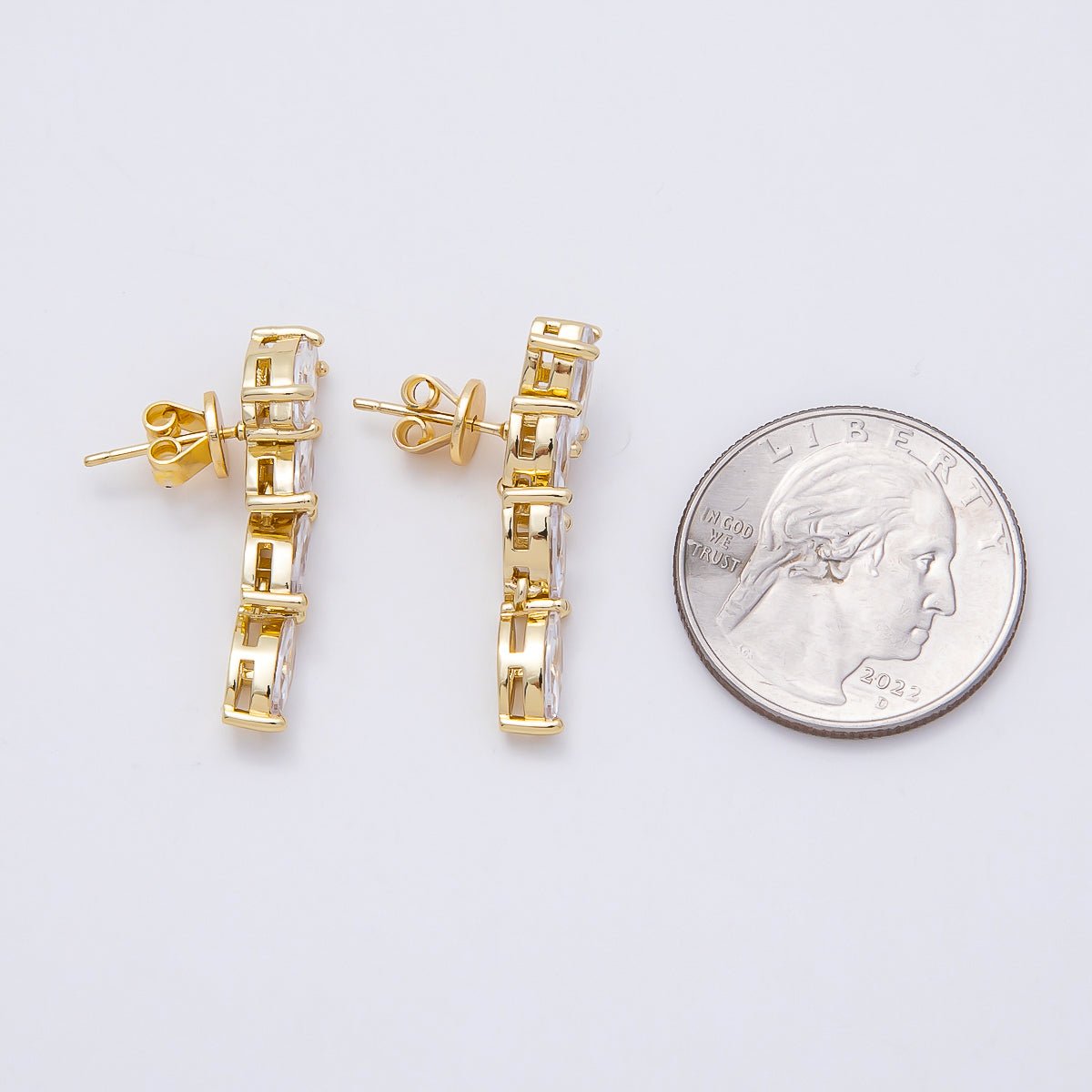 16K Gold Filled 29mm Marquise CZ Statement Drop Stud Earrings | Earrings-00456 - DLUXCA