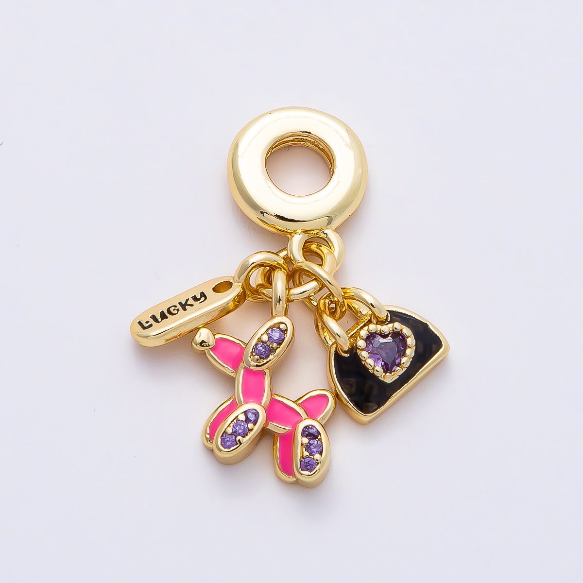 16K Gold Filled 29mm Micro Paved CZ Dog Bag Lucky Tag Drop Rondelle Pendant | Charms - 00854 - DLUXCA