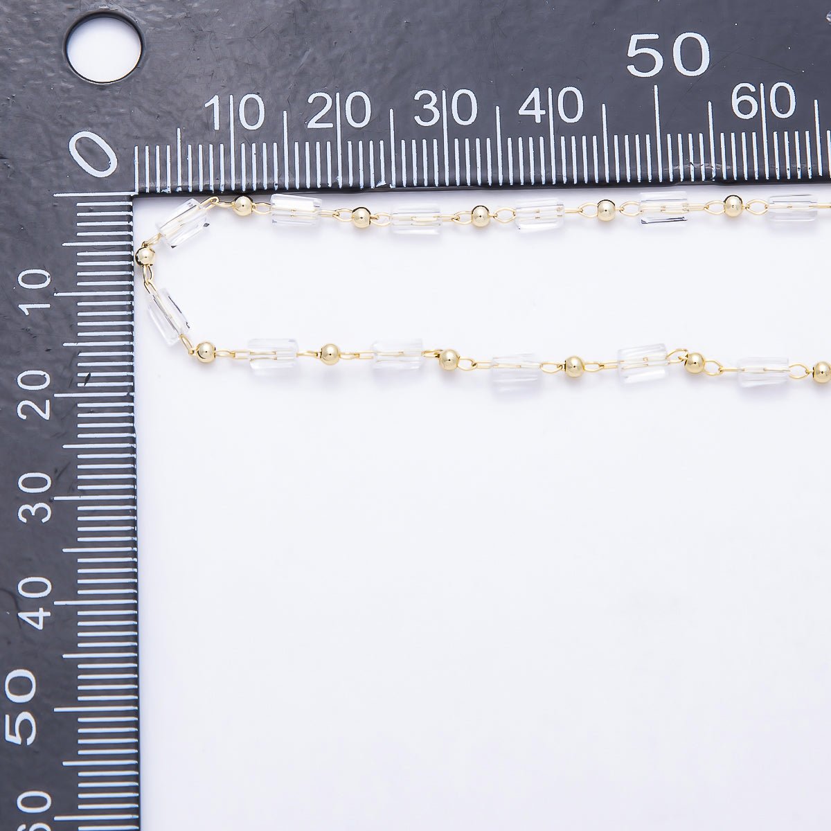 16K Gold Filled 2mm Clear Crystal Baguette Ball Unfinished Chain by Yard | Roll-01903 - DLUXCA