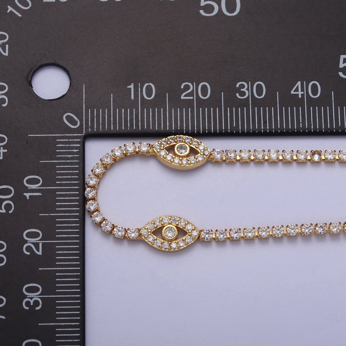 16K Gold Filled 2mm Evil Eye Micro Paved 16 Inch Tennis Chain Necklace | WA-2504 - DLUXCA