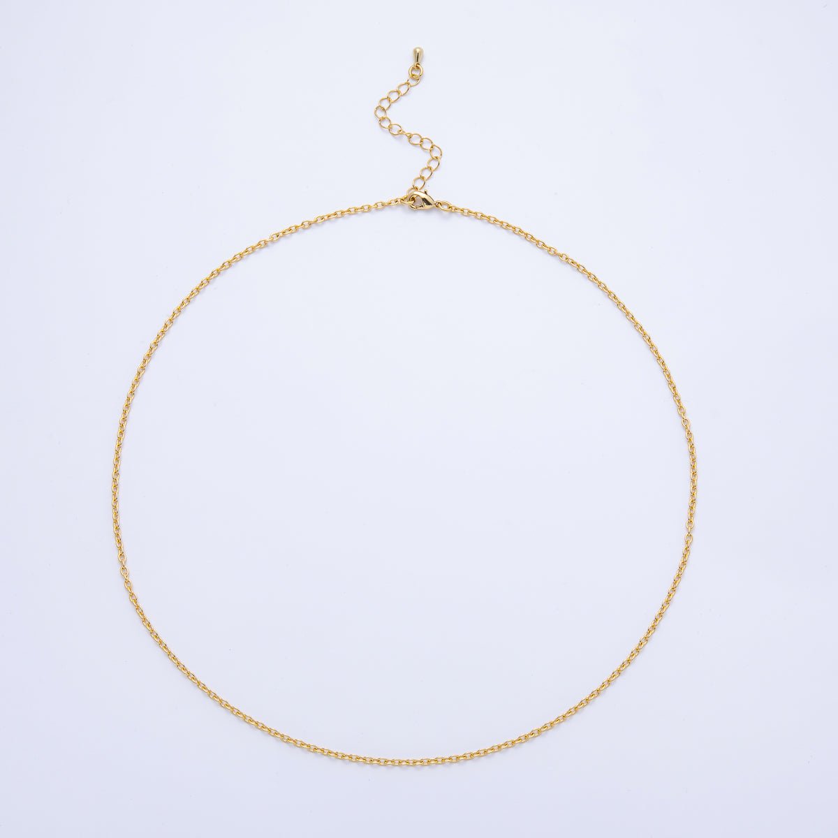 16K Gold Filled 2mm Minimalist Cable Chain 18 Inch, 19.5 Inch Necklace w. Extender | WA - 4064 WA - 4065 - DLUXCA