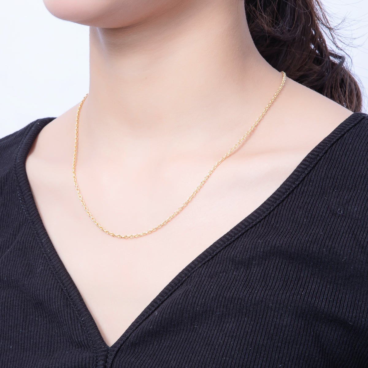 16K Gold Filled 2mm Minimalist Cable Chain 18 Inch, 19.5 Inch Necklace w. Extender | WA - 4064 WA - 4065 - DLUXCA
