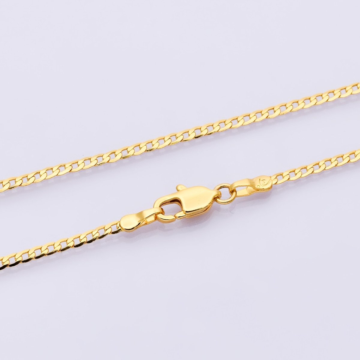 16K Gold Filled 2mm Minimalist Curb Chain 17.5 Inch Necklace | WA-04145 - DLUXCA