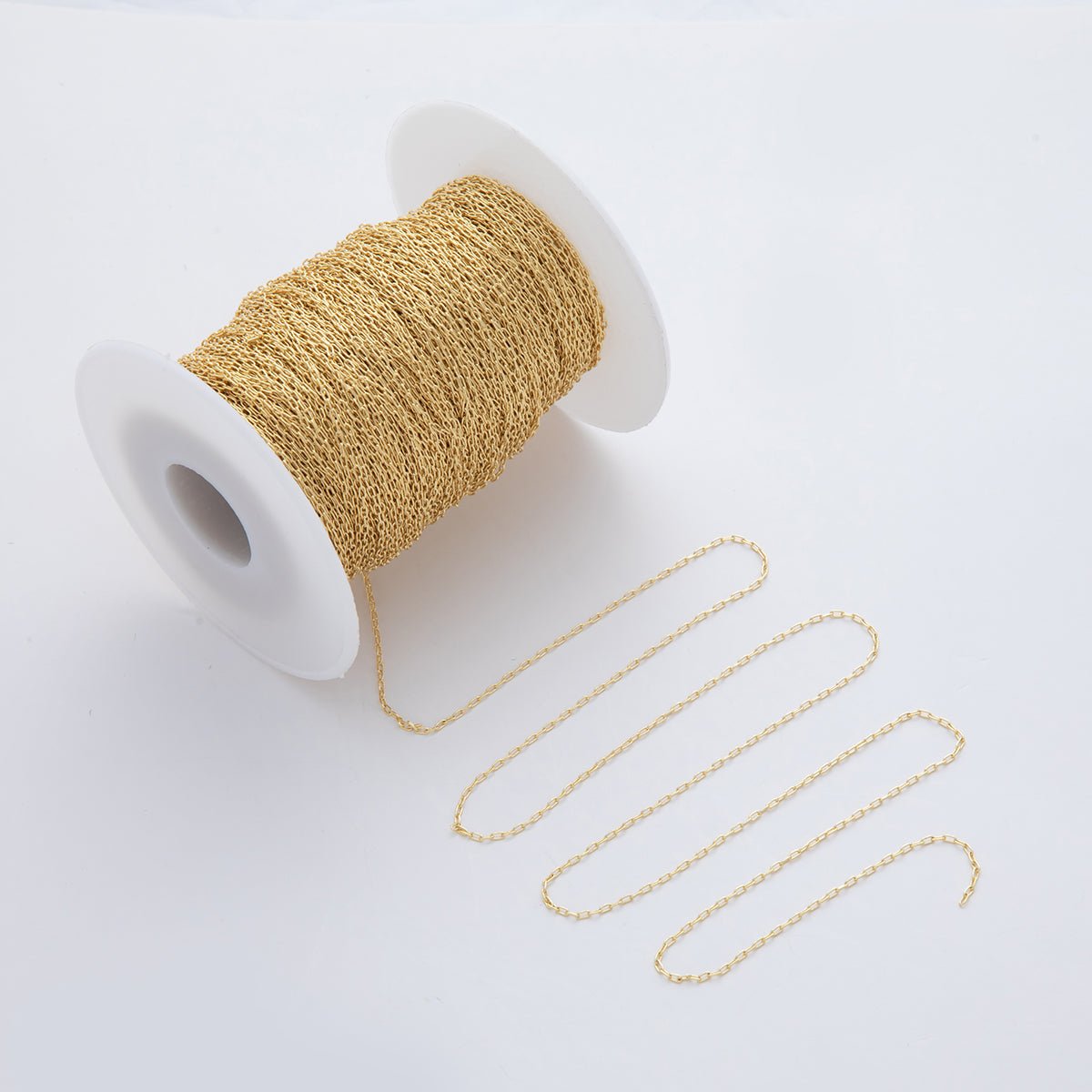 16K Gold Filled 2mm Minimalist Mini Paperclip Unfinished Chain by Yard | Roll - 1560 - DLUXCA