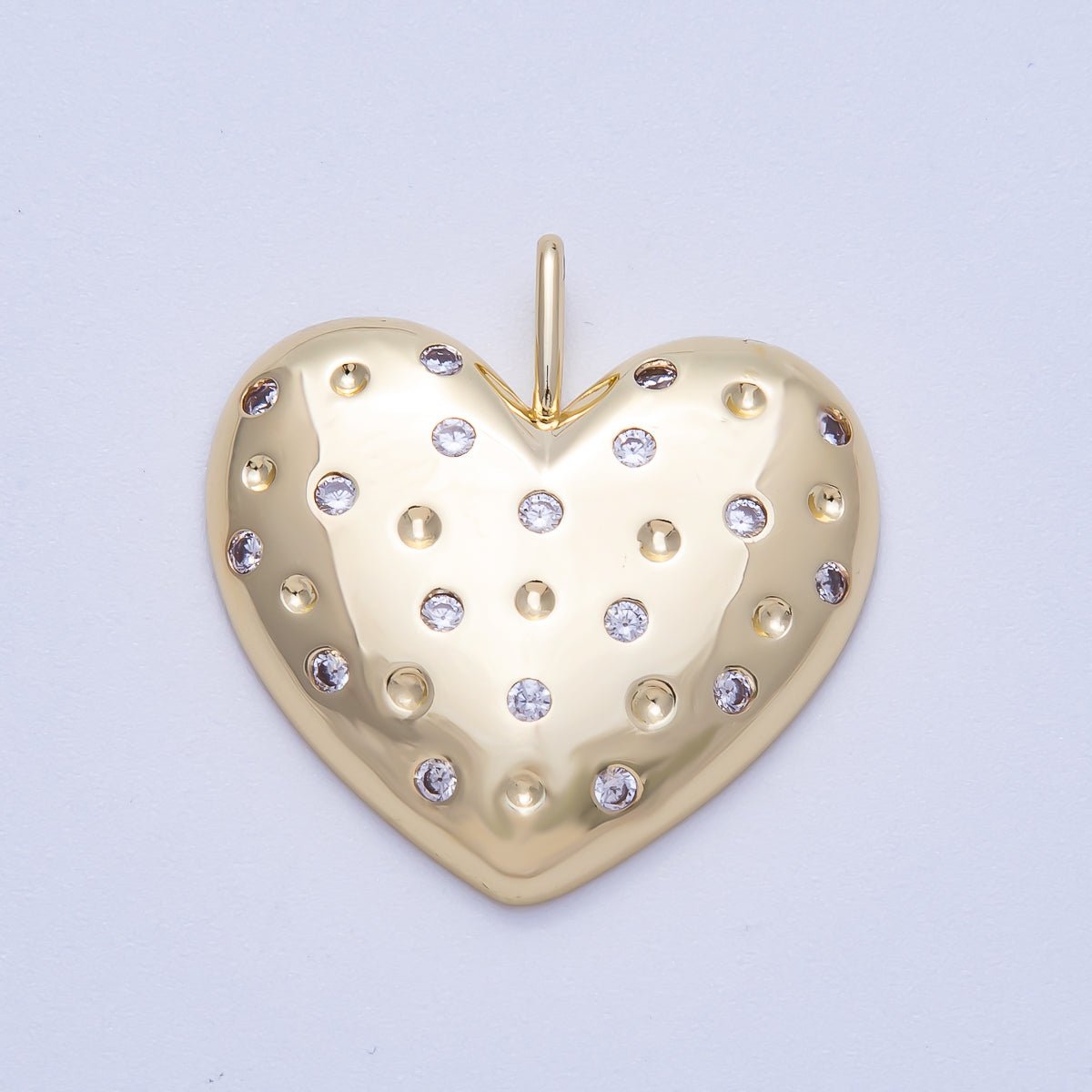 16K Gold Filled 30mm Clear CZ Dotted Chubby Love Heart Pendant | Charms - 00615 - DLUXCA