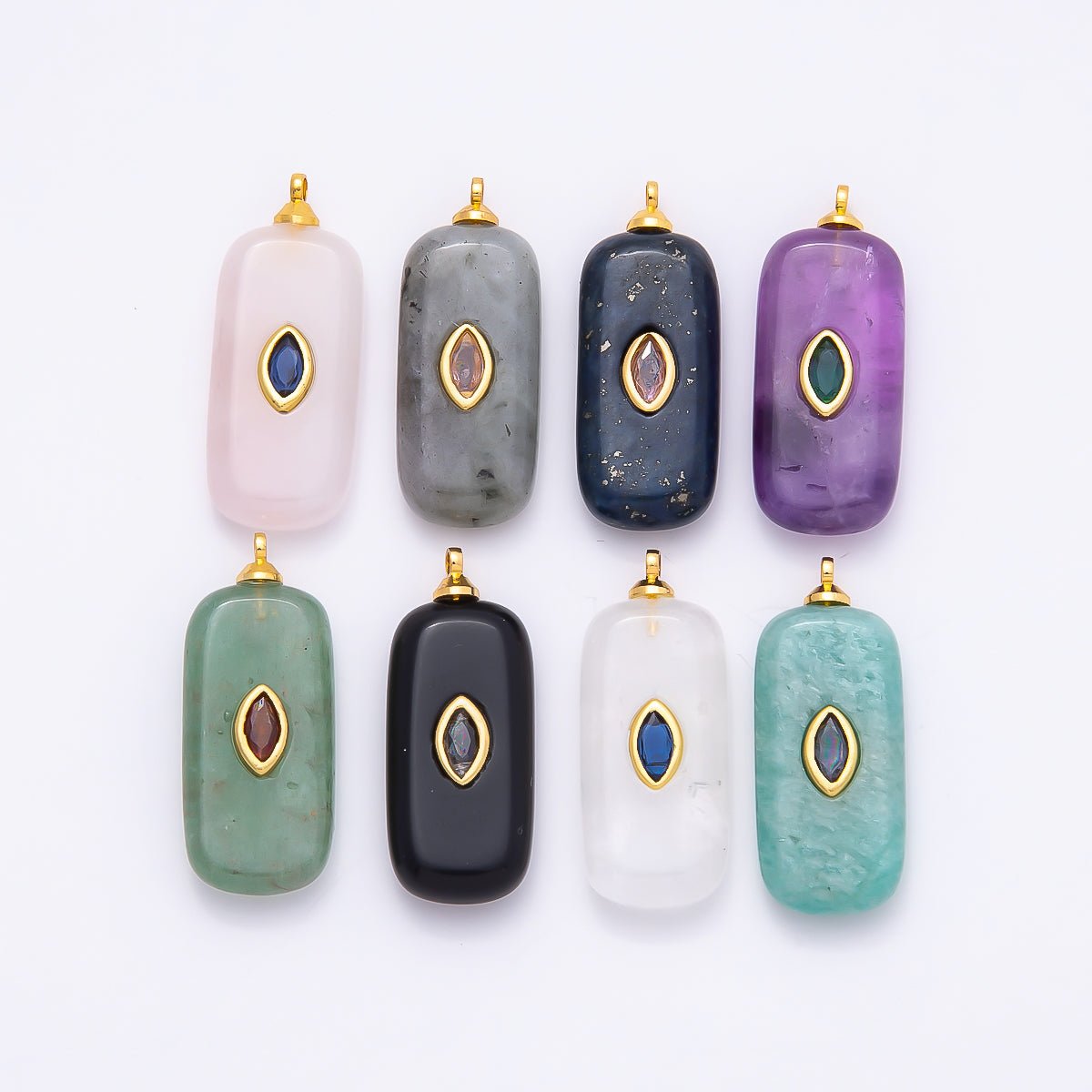 16K Gold Filled 30mm Multicolor CZ Embedded Gemstone Rectangular Pendant | Charms - 00826 ~ Charms - 00833 - DLUXCA