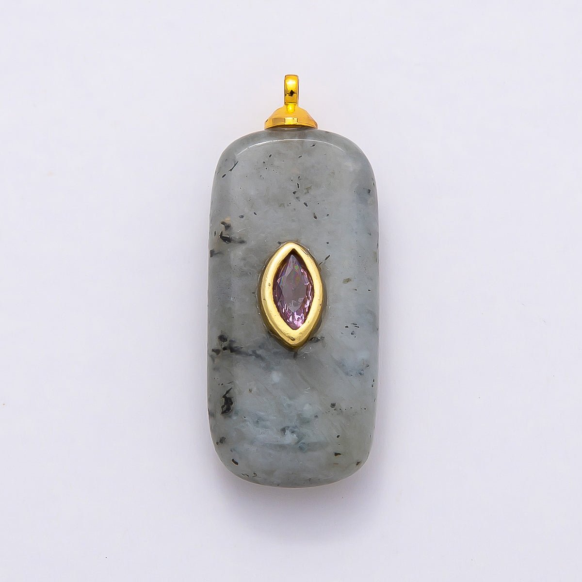 16K Gold Filled 30mm Multicolor CZ Embedded Gemstone Rectangular Pendant | Charms - 00826 ~ Charms - 00833 - DLUXCA
