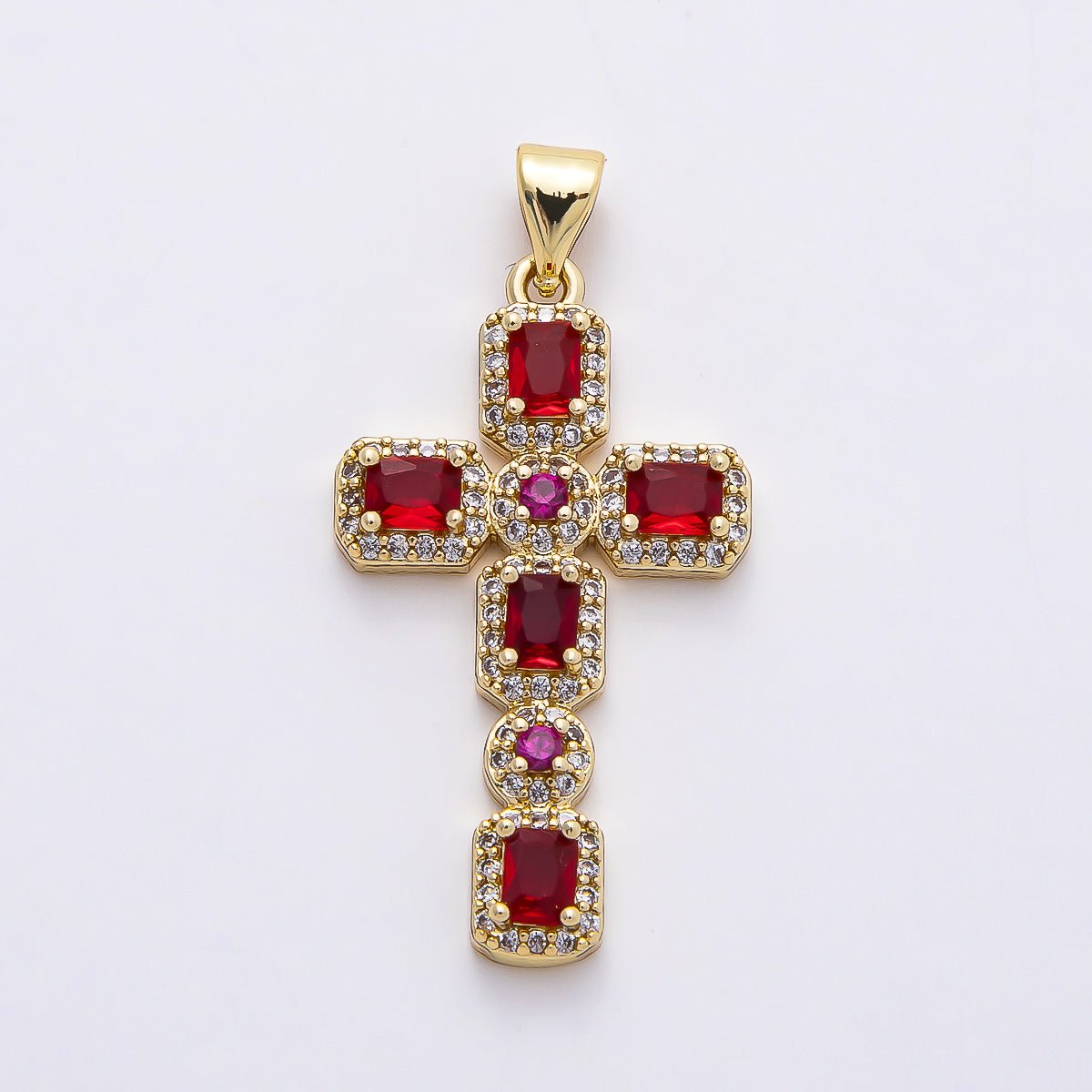 16K Gold Filled 31mm Colorful Baguette Square CZ Religious Cross Pendant | Charms - 00760 - Charms - 00763 - DLUXCA