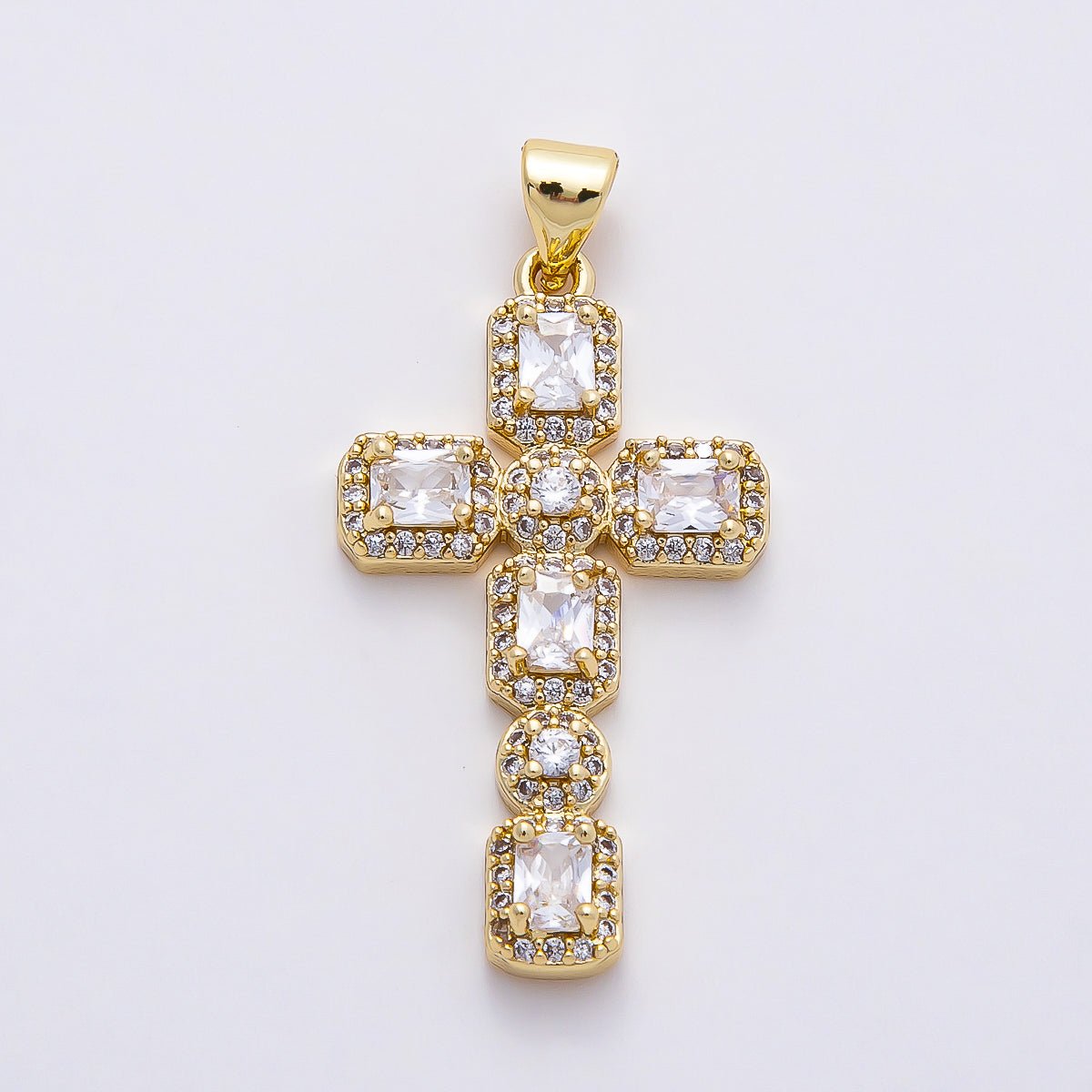 16K Gold Filled 31mm Colorful Baguette Square CZ Religious Cross Pendant | Charms - 00760 - Charms - 00763 - DLUXCA