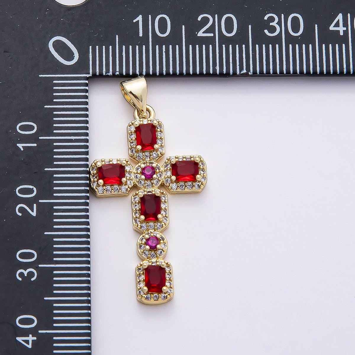 16K Gold Filled 31mm Colorful Baguette Square CZ Religious Cross Pendant | Charms - 00760 - Charms - 00763 - DLUXCA