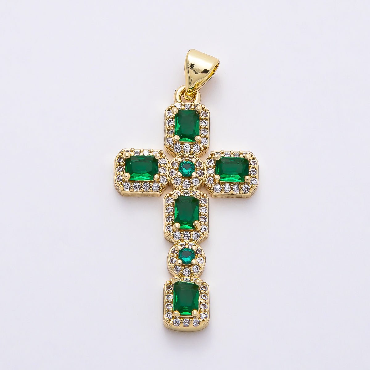 16K Gold Filled 31mm Colorful Baguette Square CZ Religious Cross Pendant | Charms - 00760 - Charms - 00763 - DLUXCA