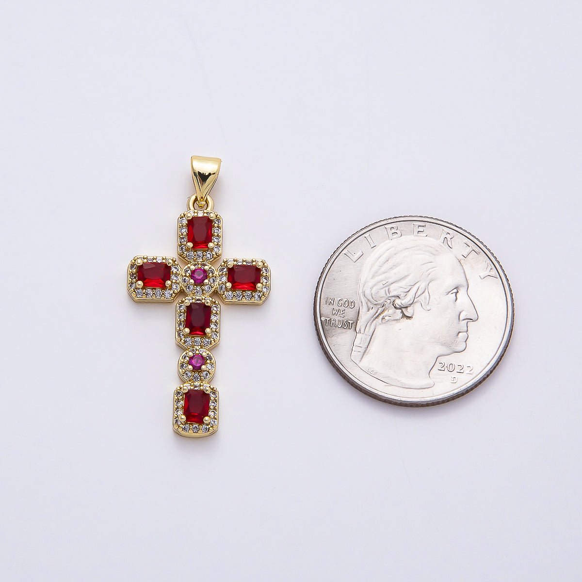 16K Gold Filled 31mm Colorful Baguette Square CZ Religious Cross Pendant | Charms - 00760 - Charms - 00763 - DLUXCA