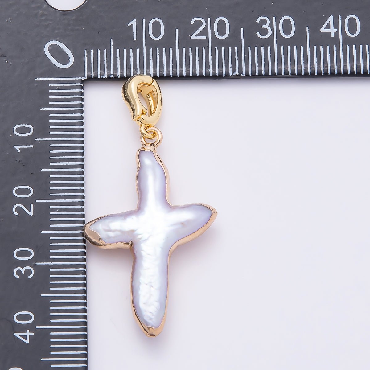 16K Gold Filled 32.5mm Freshwater Pearl Religious Cross Snap Latch Pendant | Charms - 00810 - DLUXCA