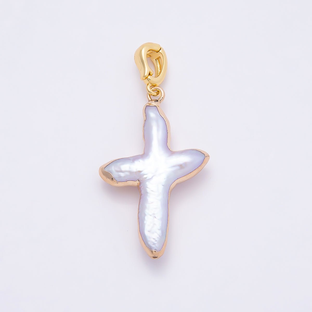 16K Gold Filled 32.5mm Freshwater Pearl Religious Cross Snap Latch Pendant | Charms - 00810 - DLUXCA