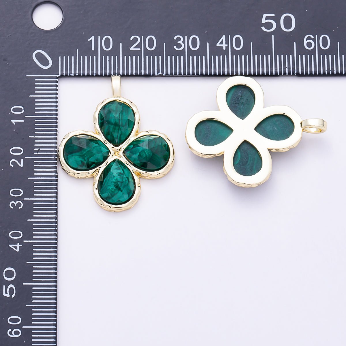 16K Gold Filled 32mm Faceted Four-Petal Lucky Clover Natural Gemstone Charm | Charms-01787 - Charms - DLUXCA