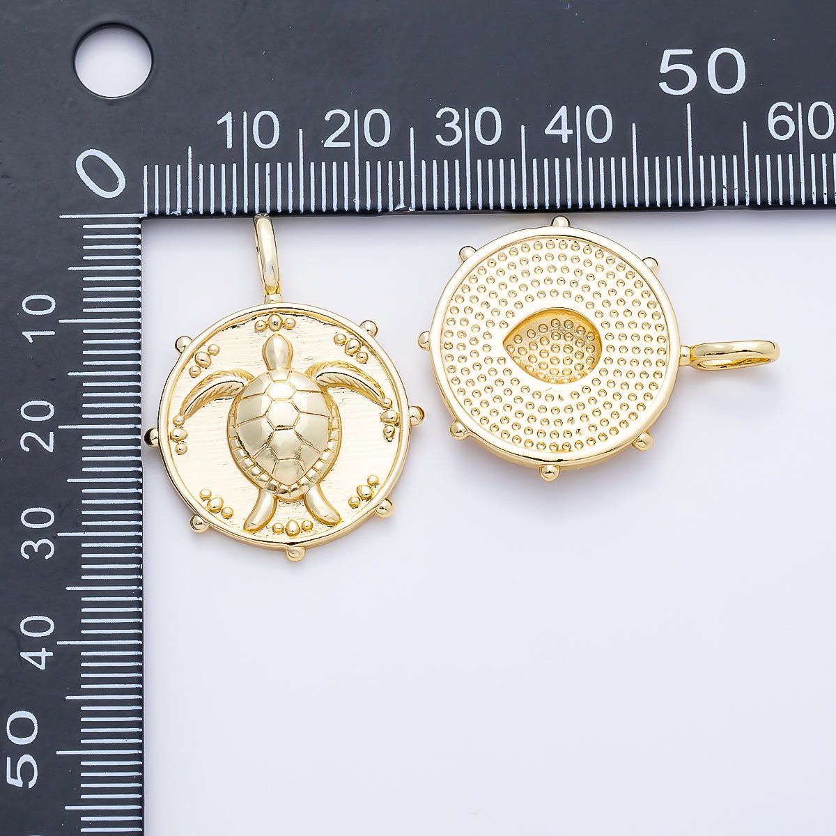 16K Gold Filled 32mm Turtle Tortoise Dotted Round Pendant | Charms-01256 - DLUXCA