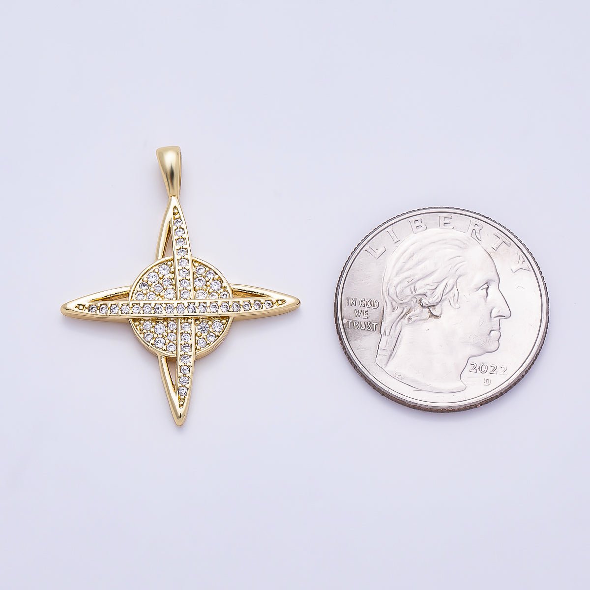 16K Gold Filled 33mm Micro Paved CZ Celtic Cross Saturn Pendant | Charms-01312 - DLUXCA
