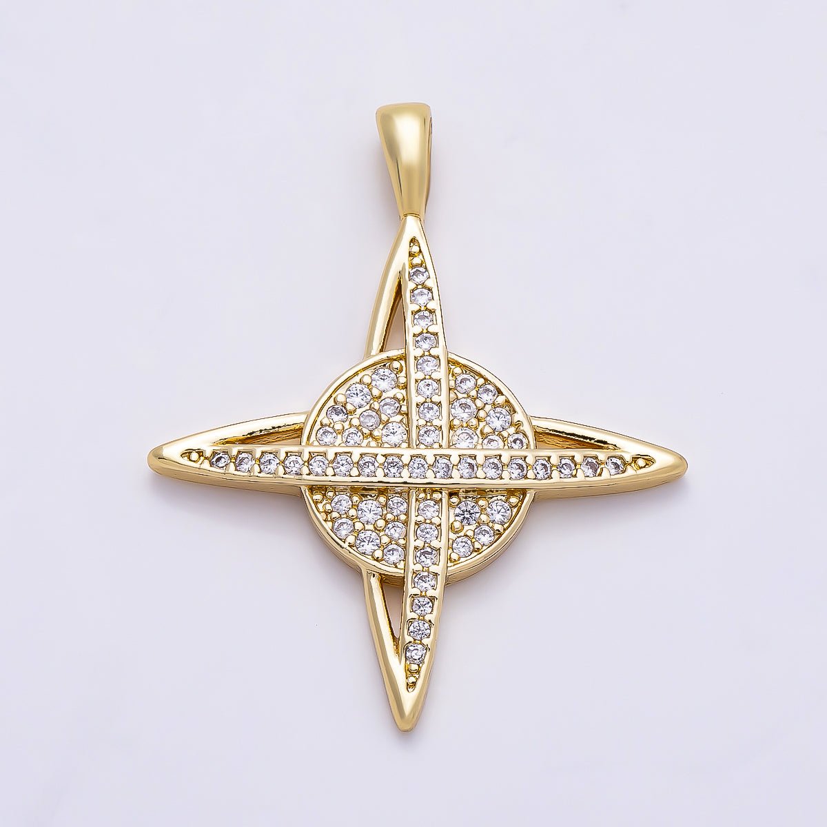 16K Gold Filled 33mm Micro Paved CZ Celtic Cross Saturn Pendant | Charms-01312 - DLUXCA