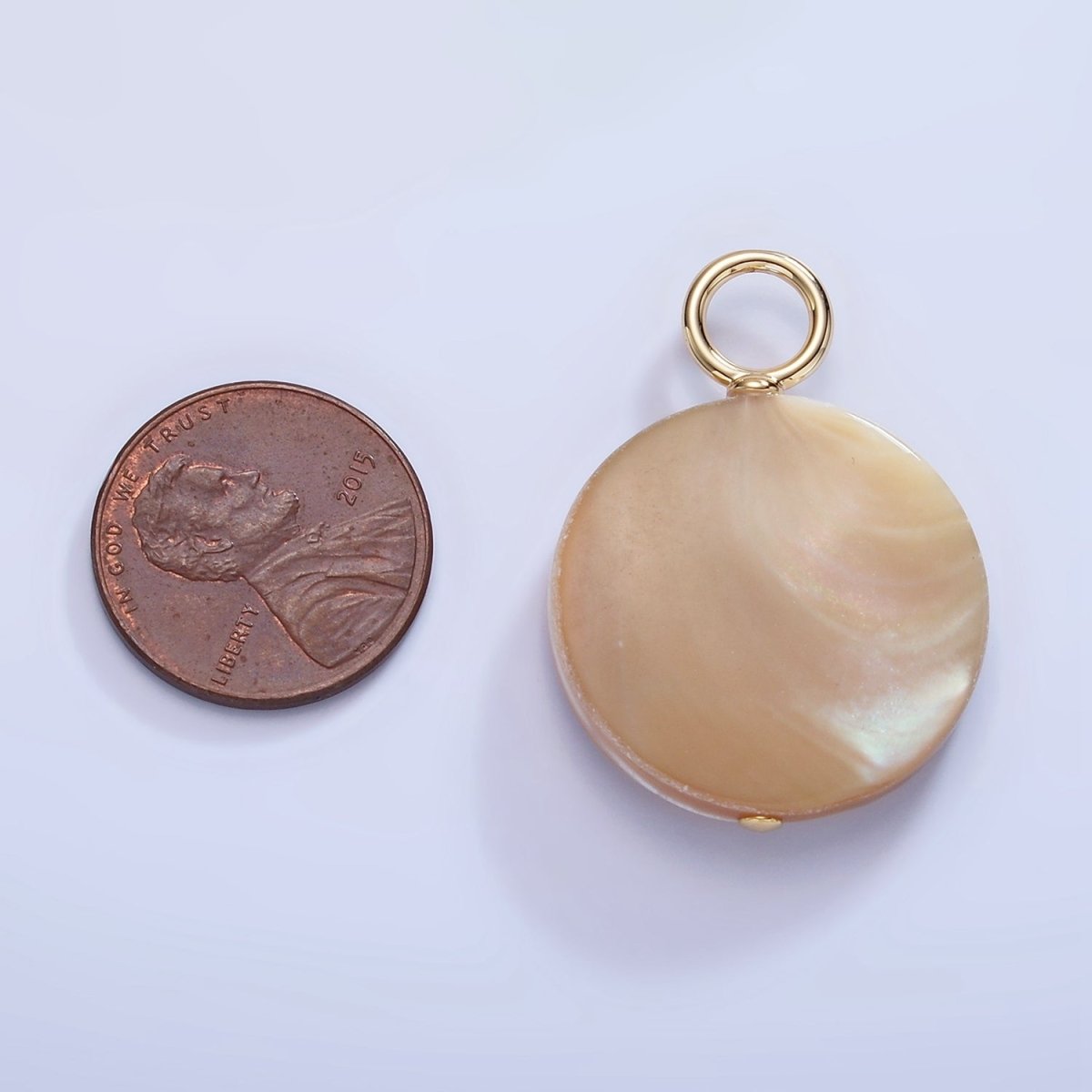 16K Gold Filled 33mm Peach White Shell Pearl Flat Round Pendant | P1749 - DLUXCA