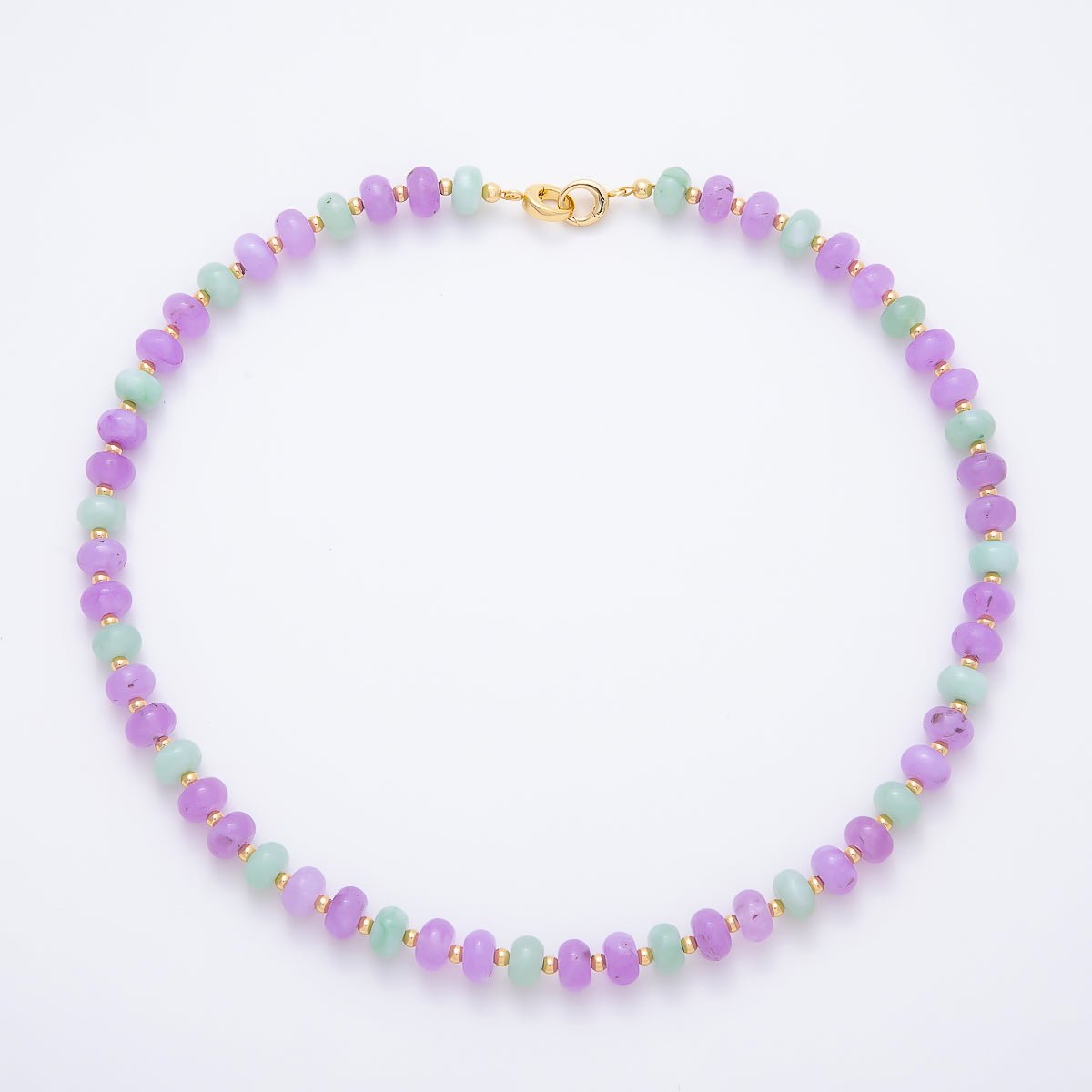 16K Gold Filled 3.3mm Purple Amethyst Green Peridot Rondelle Gemstone Chain 17 Inch Necklace w. Dual Push Gate | WA-02189 - DLUXCA