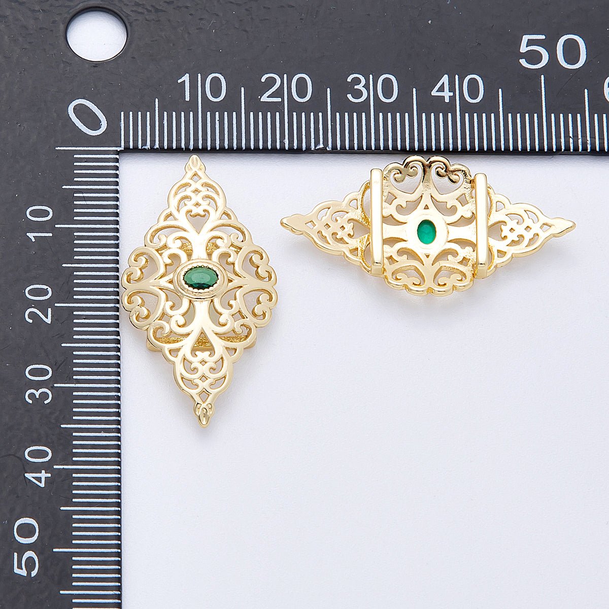16K Gold Filled 34mm Green CZ Oval Filigree Geometric Charm Finding | Findings - 00036 - DLUXCA