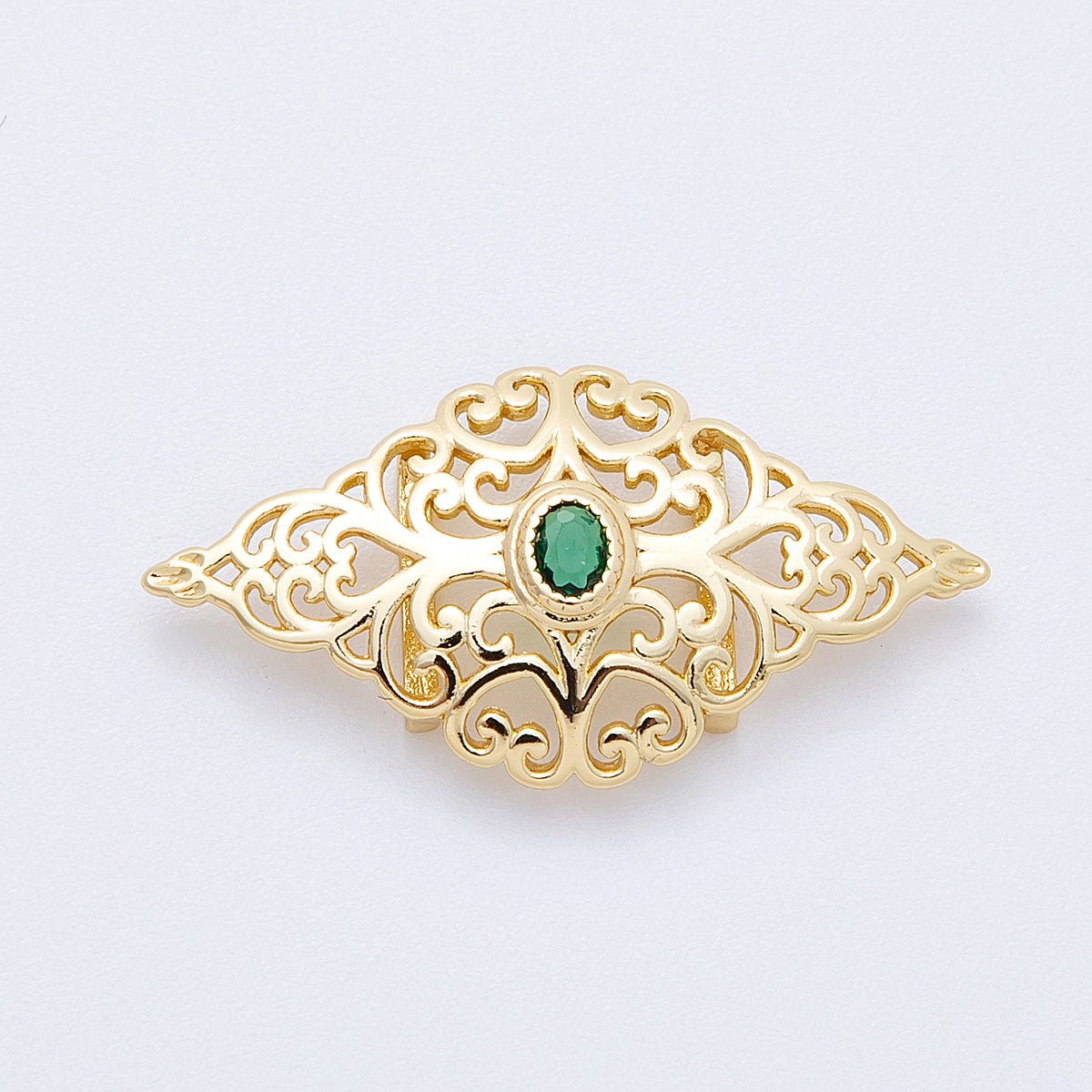 16K Gold Filled 34mm Green CZ Oval Filigree Geometric Charm Finding | Findings - 00036 - DLUXCA