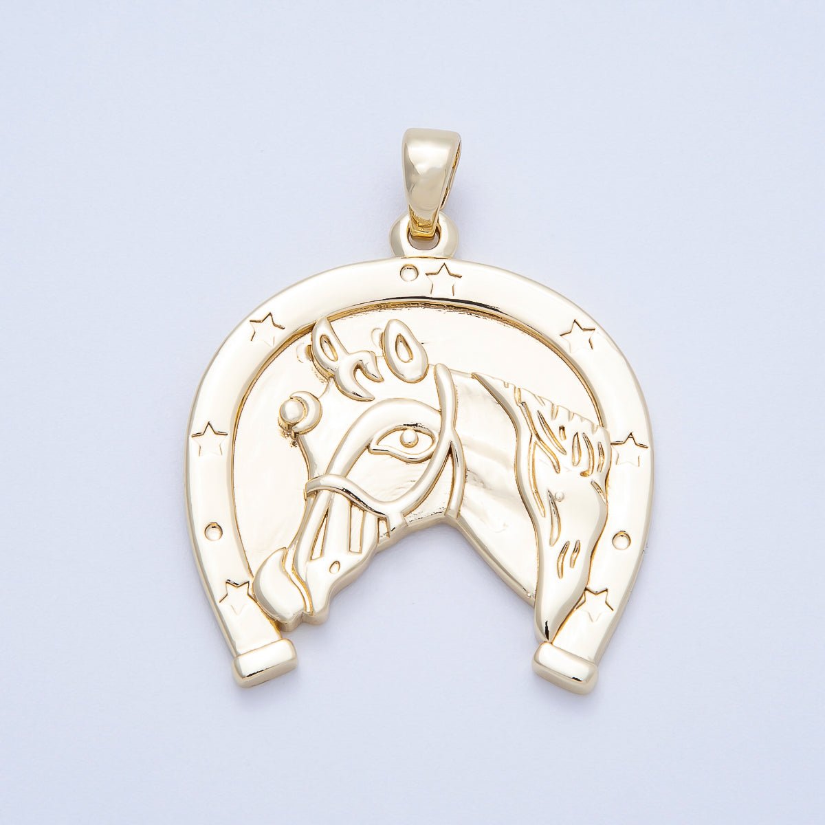 16K Gold Filled 35mm Lucky Horse Shoe Medallion Pendant | Charms - 00649 - DLUXCA