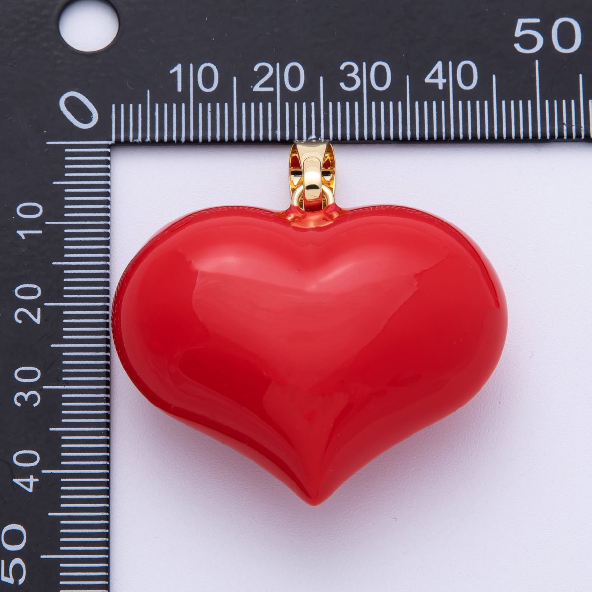 16K Gold Filled 37mm Red Enamel Chubby Heart 3D Multidimensional Pendant | Charms - 00112 - DLUXCA