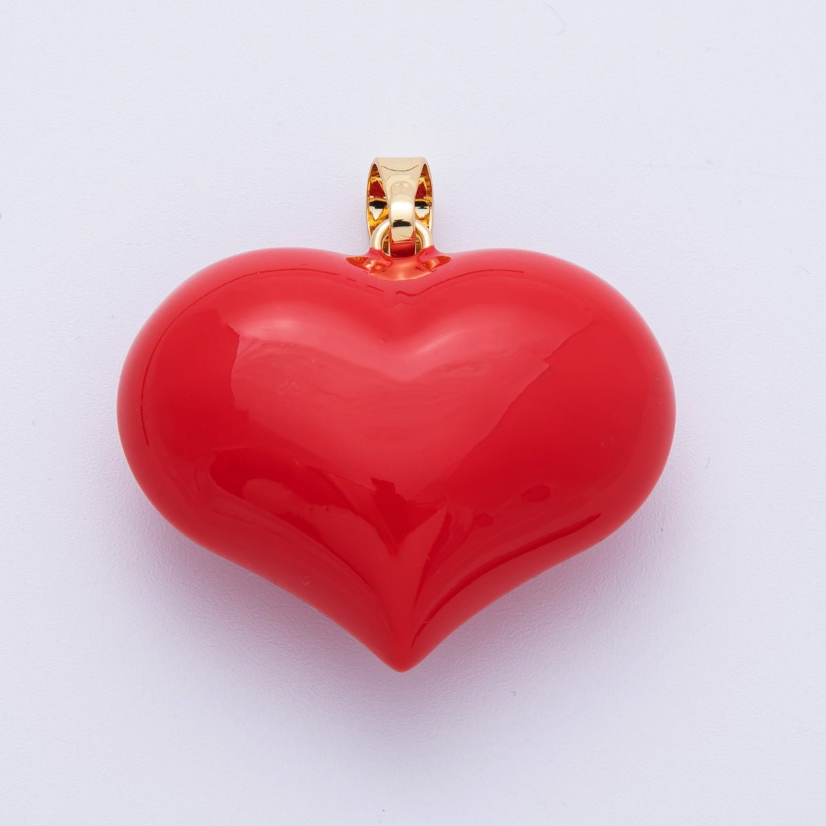 16K Gold Filled 37mm Red Enamel Chubby Heart 3D Multidimensional Pendant | Charms - 00112 - DLUXCA