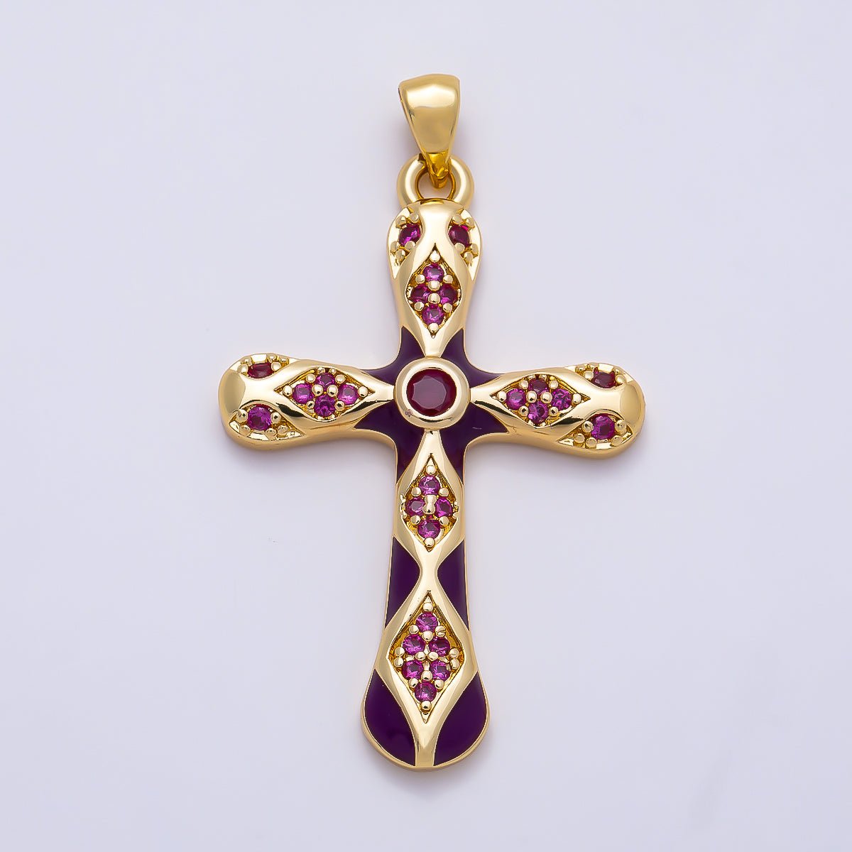 16K Gold Filled 37mm White, Green, Red Enamel Micro Paved CZ Geometric Cross Pendant | Charms-01316 ~ Charms-01318 - DLUXCA