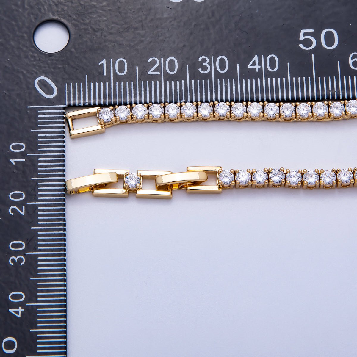 16K Gold Filled 3mm Baguette CZ Tennis Chain 17 Inch Adjustable Necklace | WA - 04336 - DLUXCA
