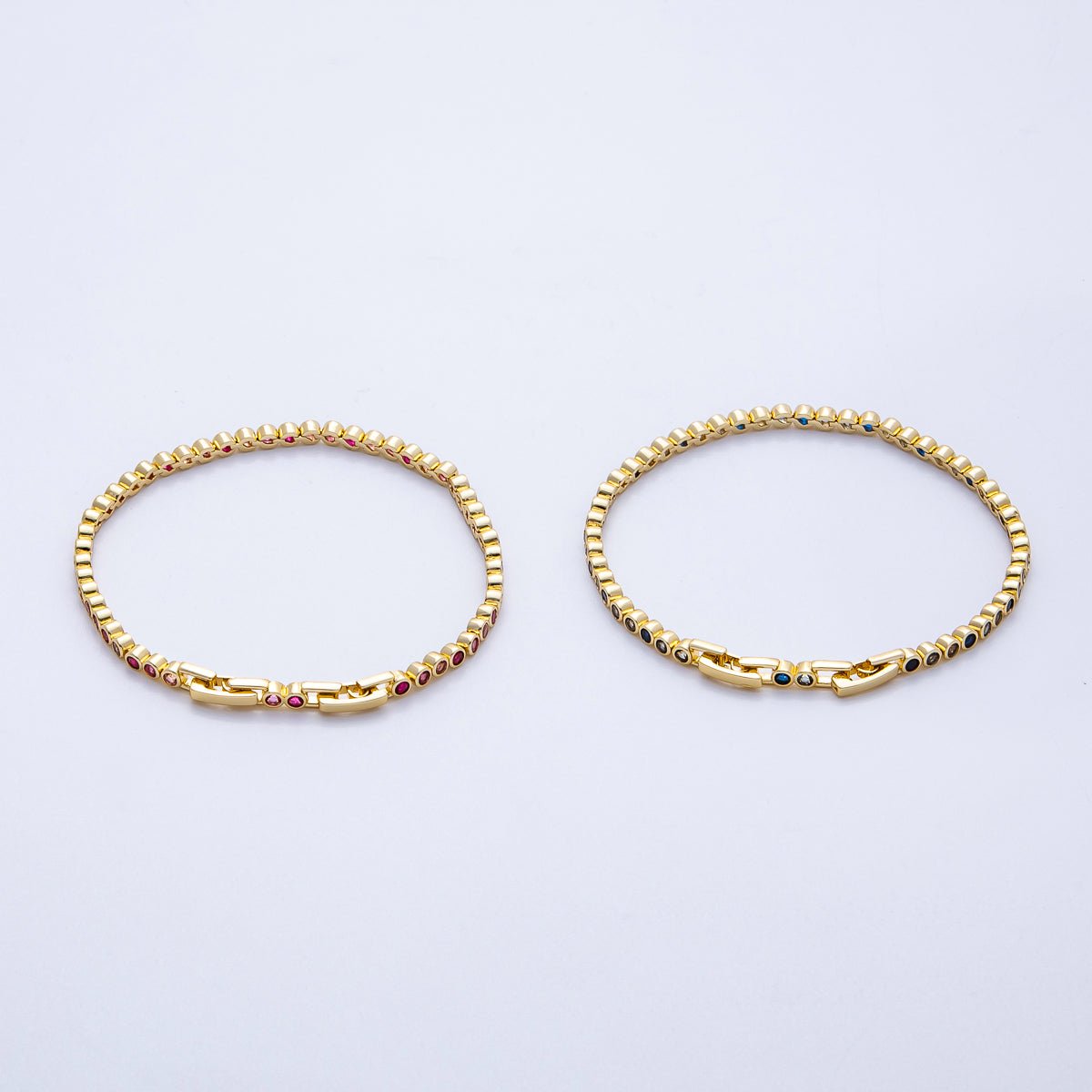 16K Gold Filled 3mm Blue, Pink Gradient Round CZ Tennis Chain 8 Inch Adjustable Bracelet | WA - 04042 WA - 04043 - DLUXCA