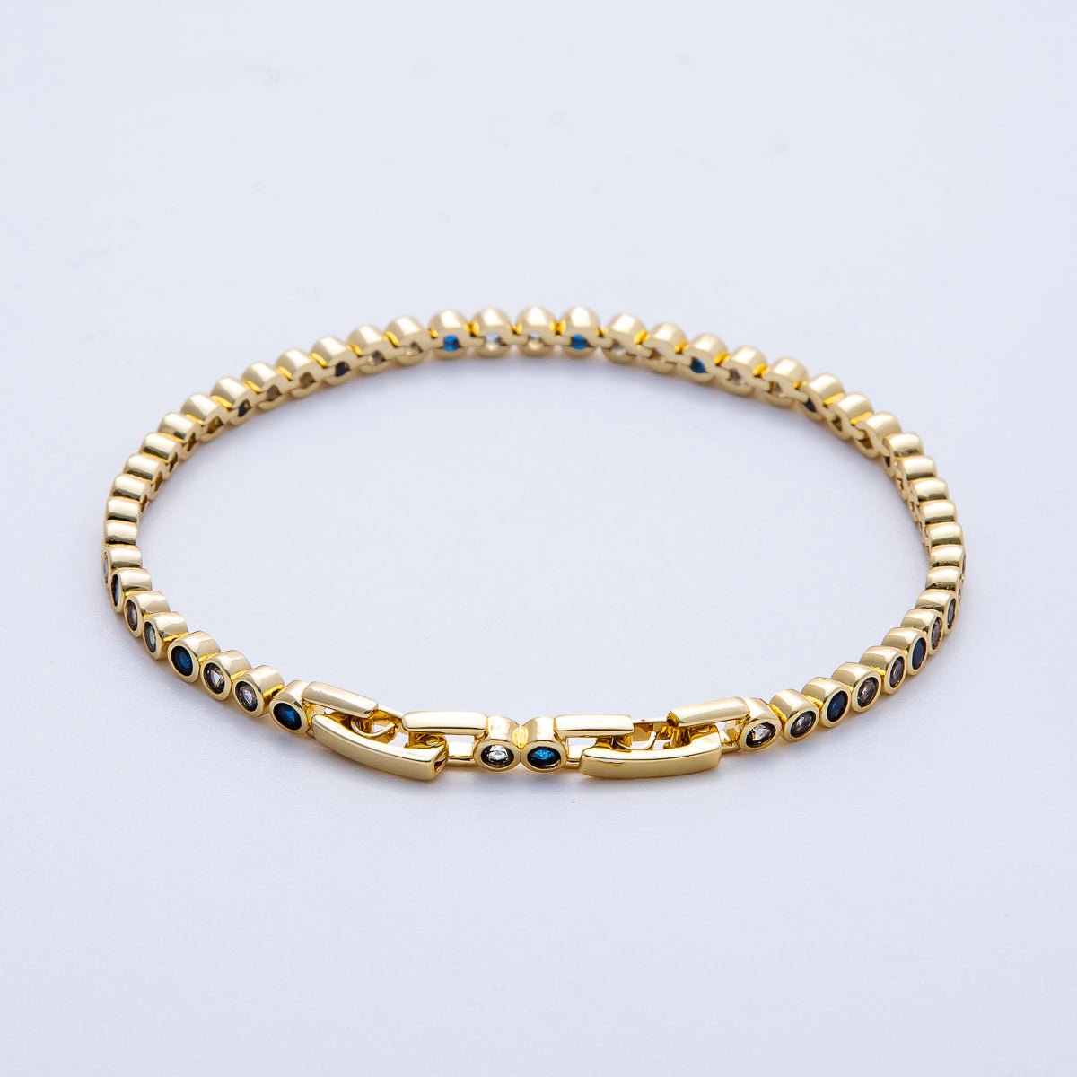 16K Gold Filled 3mm Blue, Pink Gradient Round CZ Tennis Chain 8 Inch Adjustable Bracelet | WA - 04042 WA - 04043 - DLUXCA