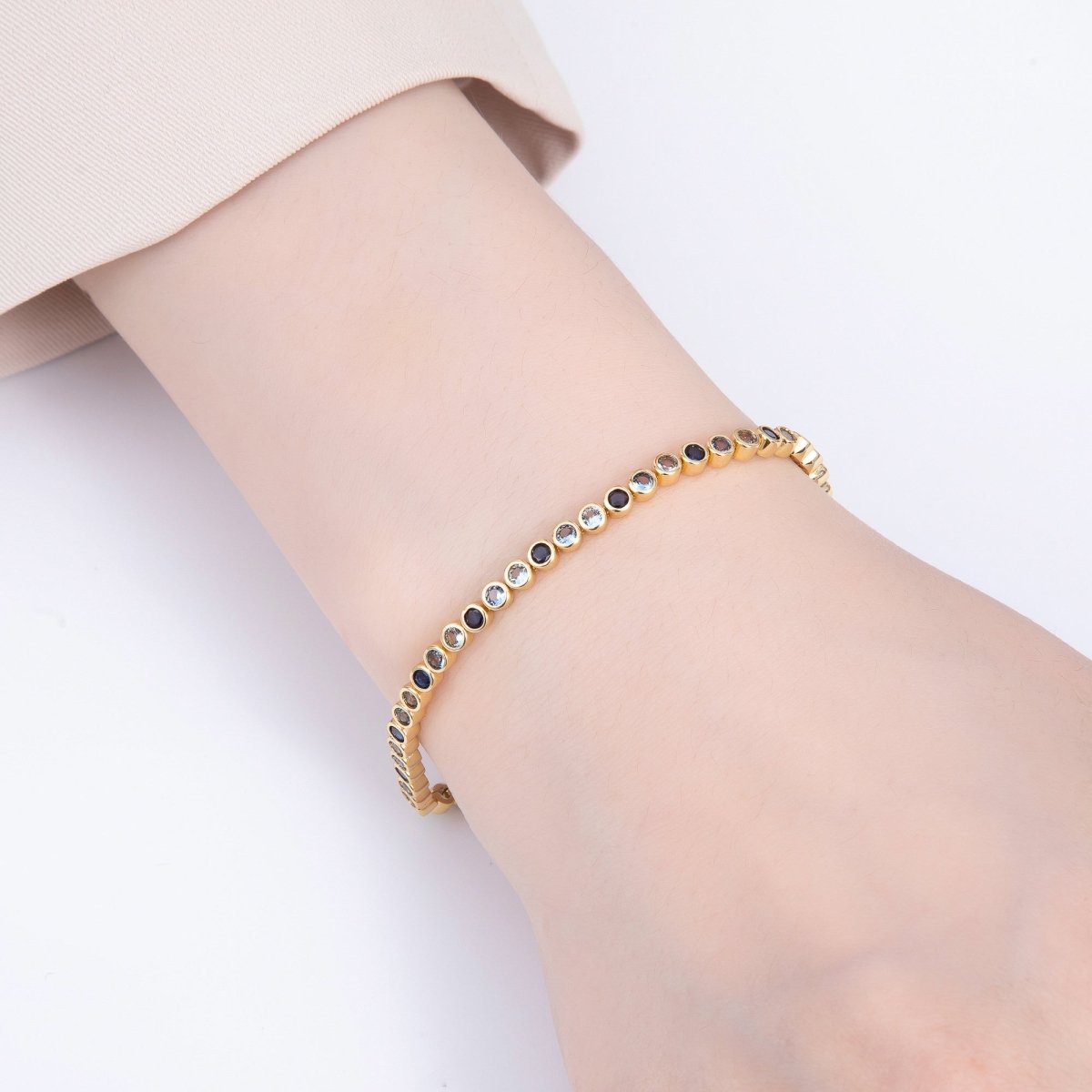 16K Gold Filled 3mm Blue, Pink Gradient Round CZ Tennis Chain 8 Inch Adjustable Bracelet | WA - 04042 WA - 04043 - DLUXCA